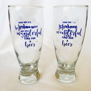 NEW "It's The Most Wonderful Time For A Beer" Set of Two Beer Glasses